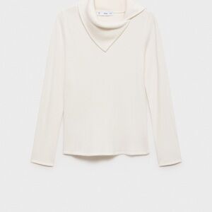 Mango Cream Camp-collar knit top